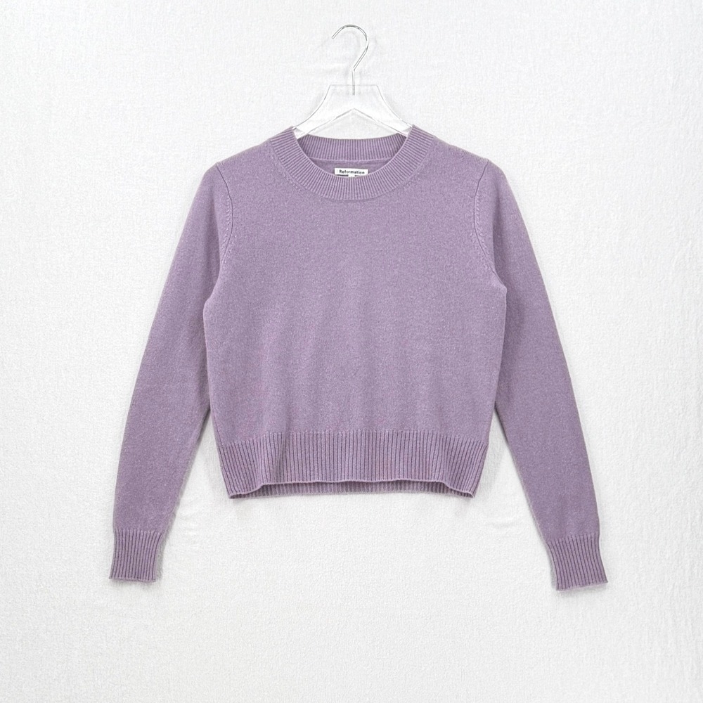 Reformation Sweater Women Small Purple Cashmere Knit Long Sleeve Crewneck - Picture 4 of 16